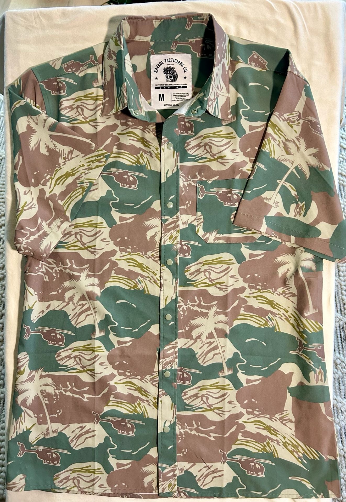 Savage Tacticians Co. Camo Helicopter Button Shirt Size M 2