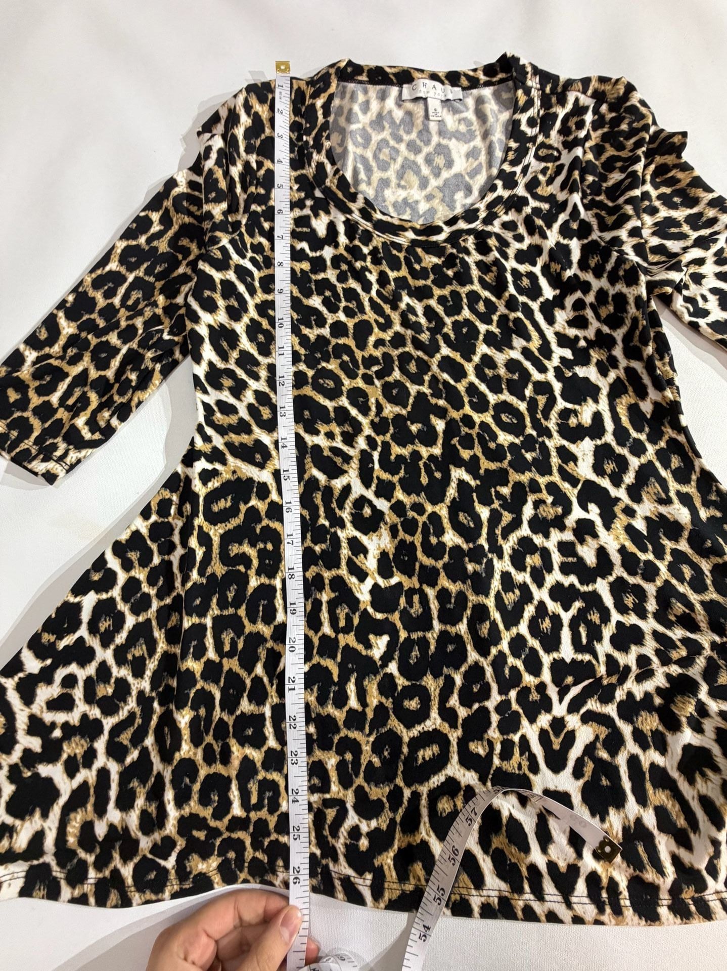 Chaus Leopard Print Long Sleeve Asymmetric Tunic Top S 4