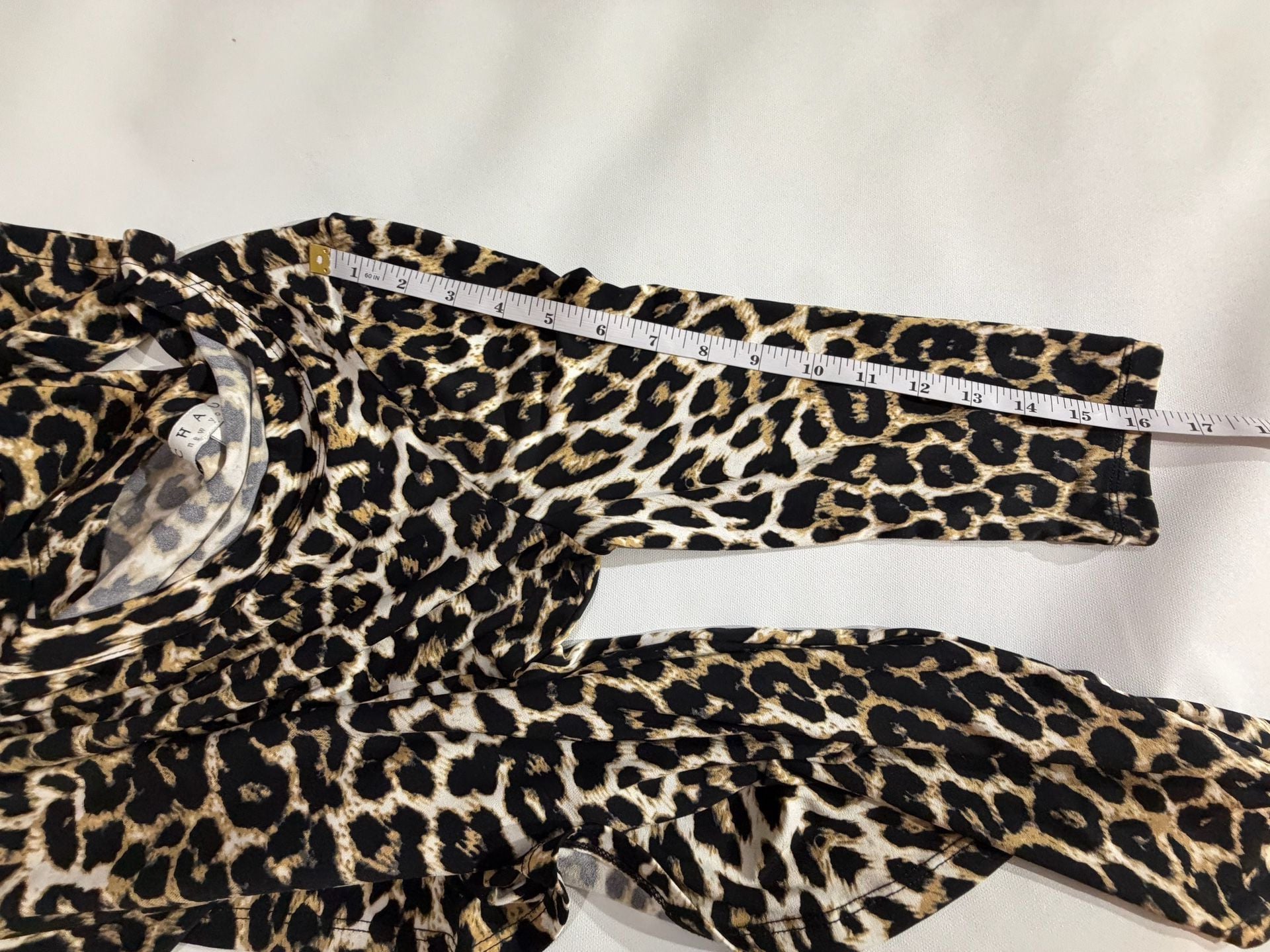 Chaus Leopard Print Long Sleeve Asymmetric Tunic Top S 6
