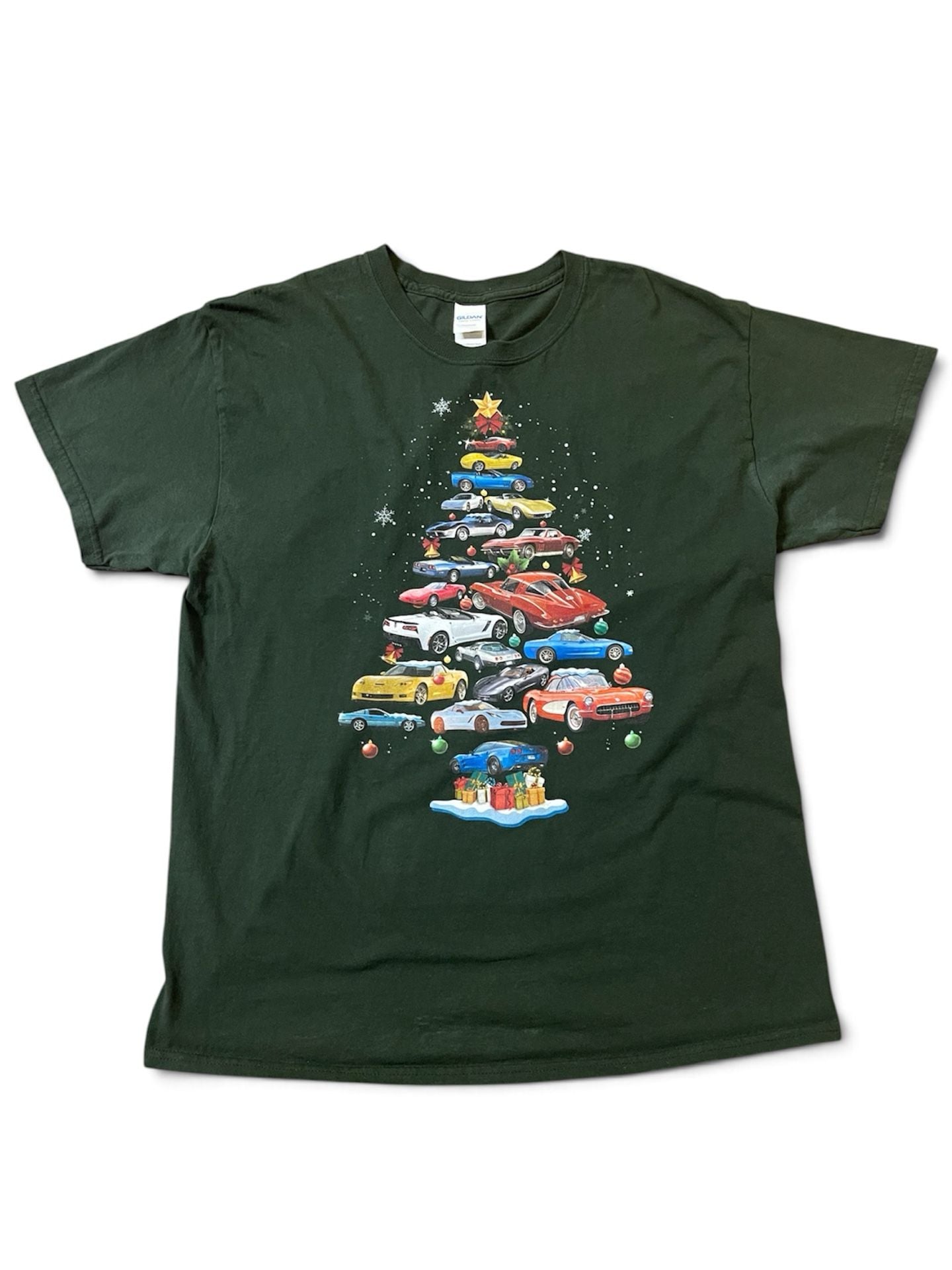 Gildan Corvette Christmas Tree T-Shirt Size L Green Holiday Graphic Tee 2