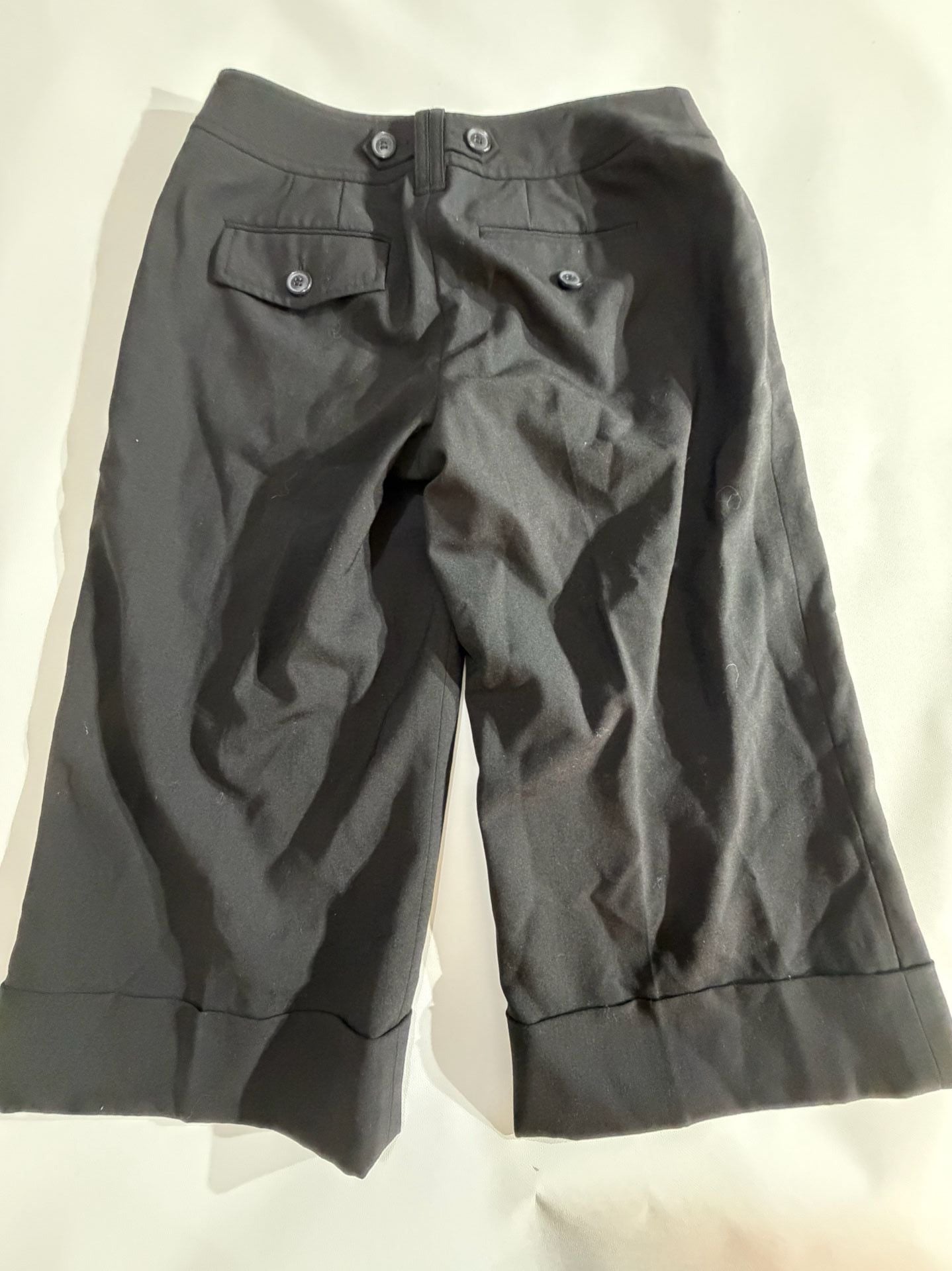 Ann Taylor LOFT Julie Black Cuffed Wide Leg Trouser Pants 0P 1
