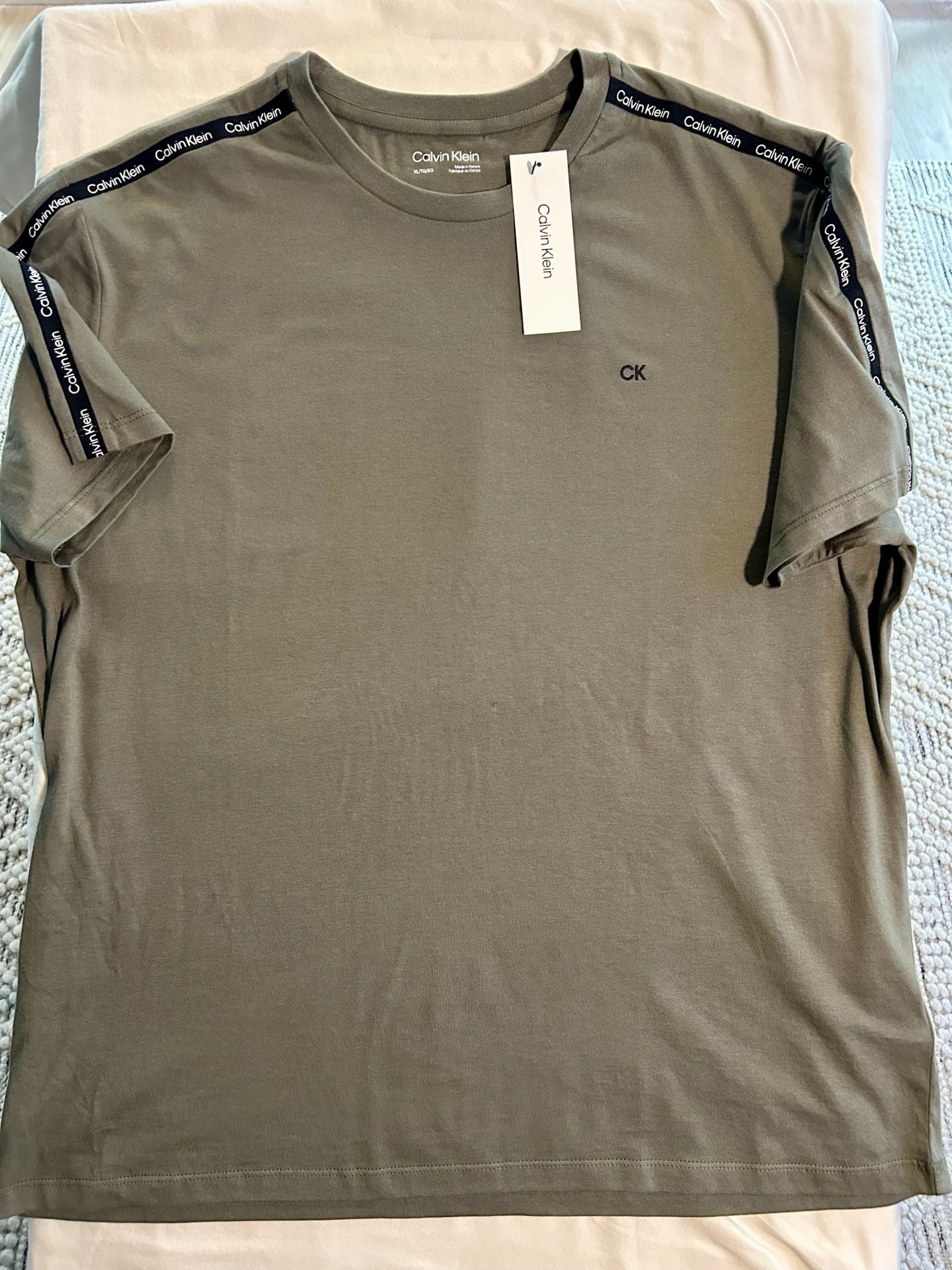 Calvin Klein Logo Tape T-Shirt XL Olive Green Crew Neck New 3