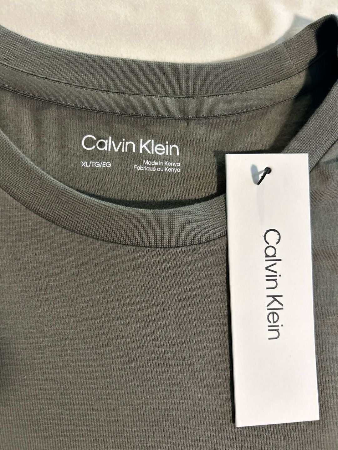Calvin Klein Logo Tape T-Shirt XL Olive Green Crew Neck New 5