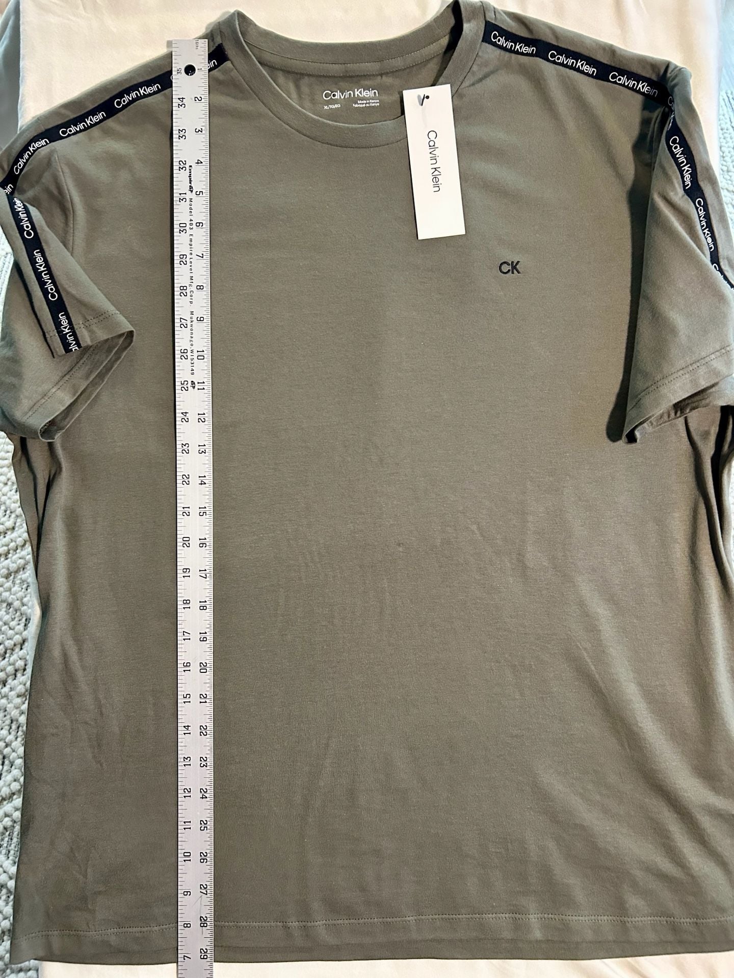 Calvin Klein Logo Tape T-Shirt XL Olive Green Crew Neck New 6