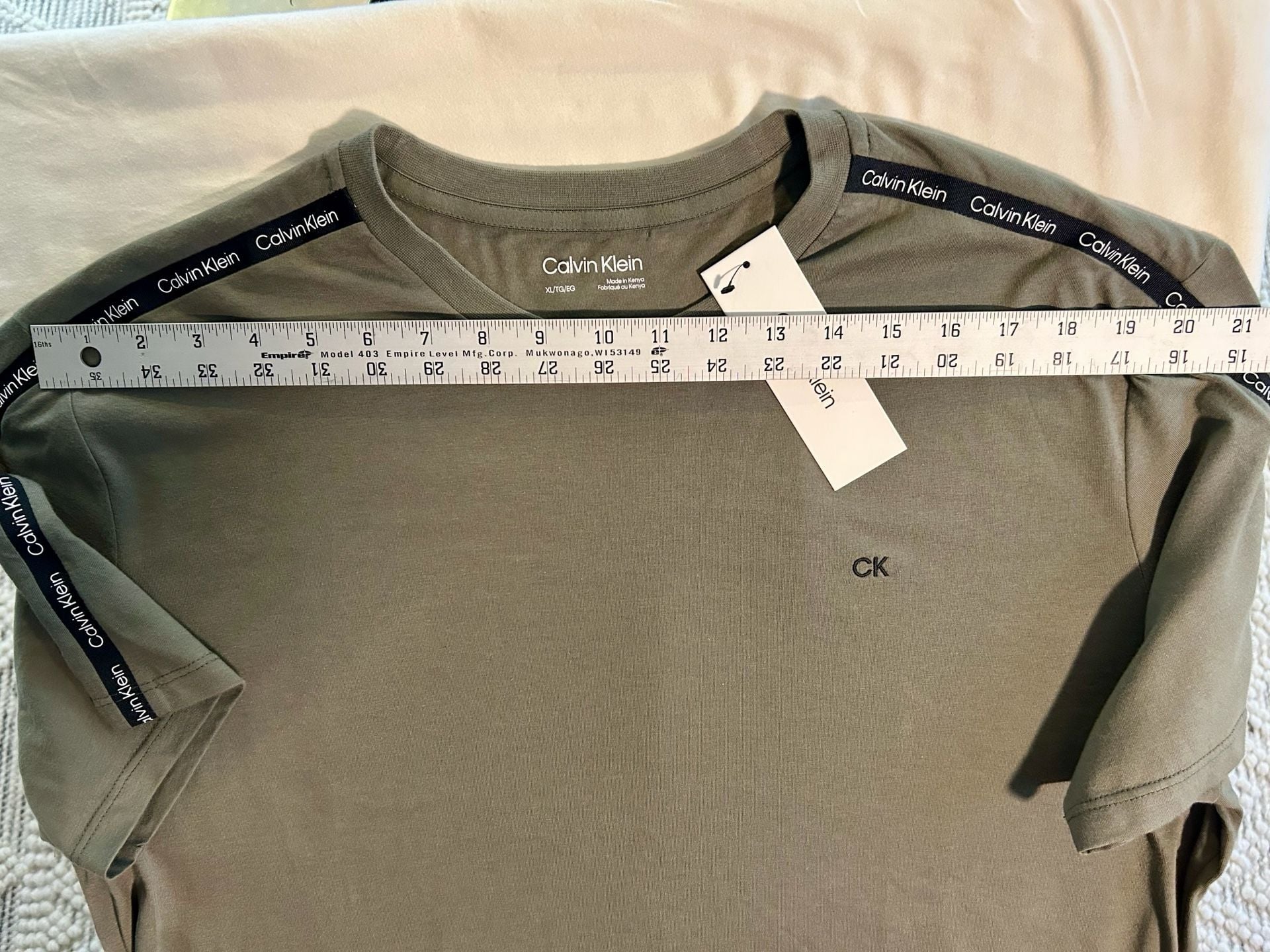 Calvin Klein Logo Tape T-Shirt XL Olive Green Crew Neck New 7
