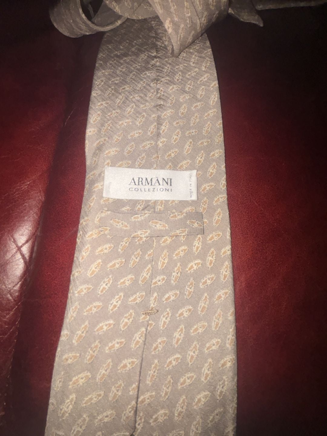 Armani Collezioni Silk Neck Tie Tan Patterned Made in Italy 3
