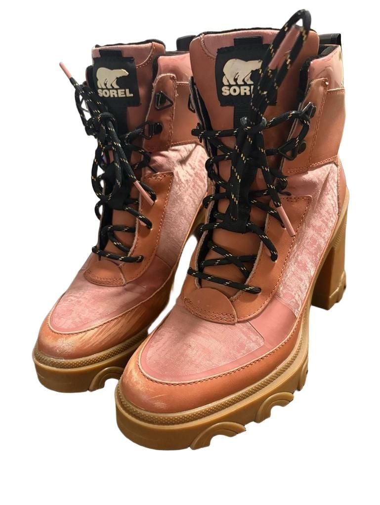 Funky Sorel Brex Heel Lace Boots Pink Mauve 2