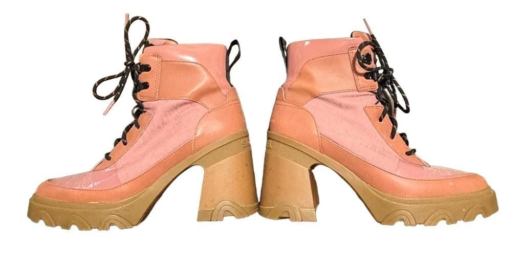 Funky Sorel Brex Heel Lace Boots Pink Mauve 6