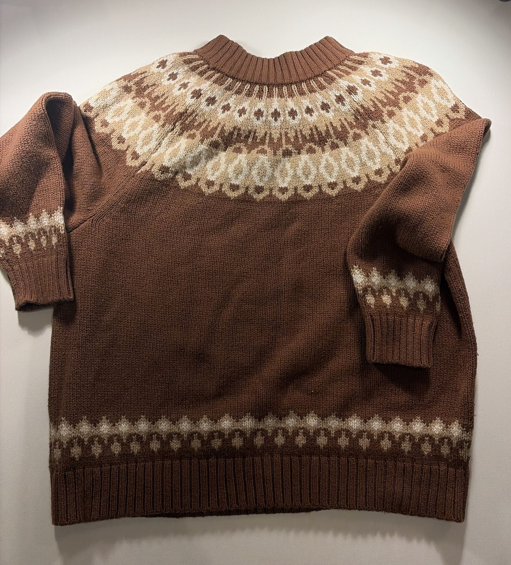 Lands' End Fair Isle Mock Neck Sweater Size 2X Brown Cream Nordic 4