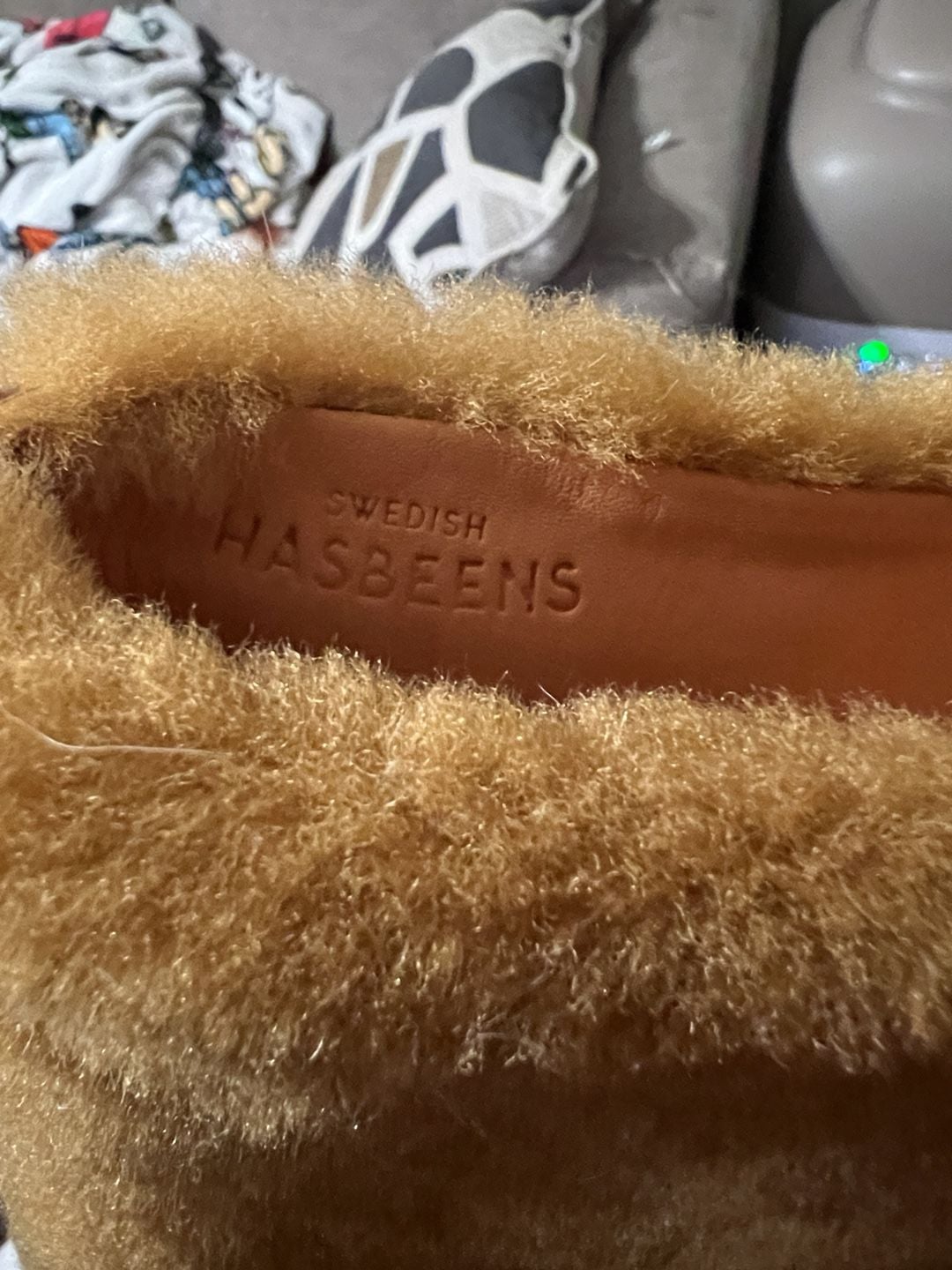 Swedish Hasbeens Fluff Bootie Size 37 Shearling Clog Cognac 4