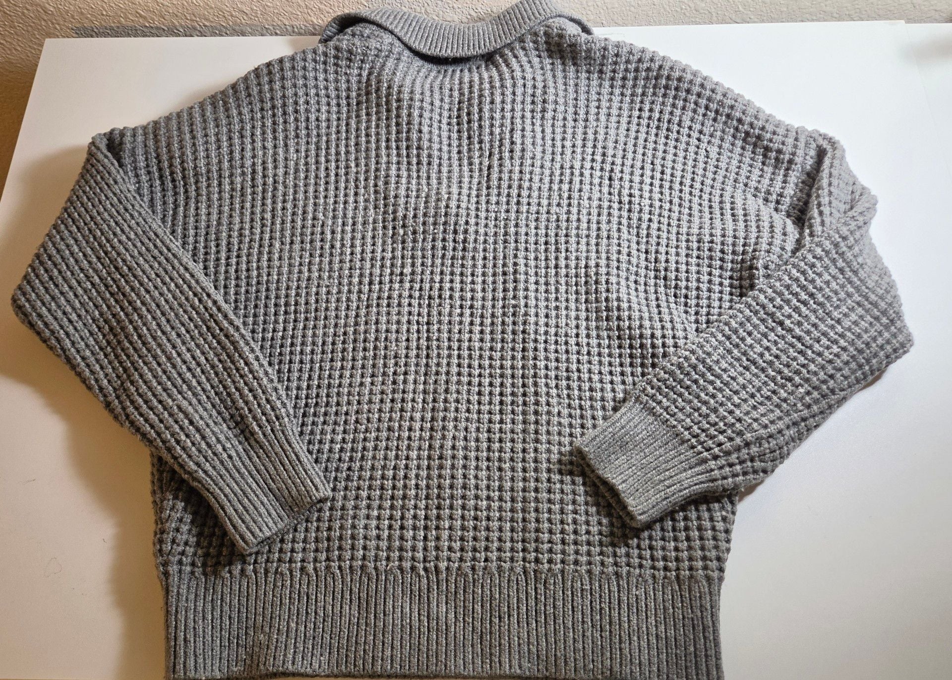 Madewell Waffle Knit Polo Sweater Size S Gray Cotton Blend 6