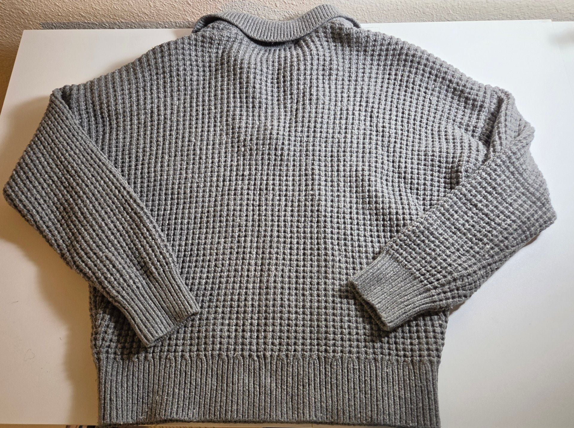 Madewell Waffle Knit Polo Sweater Size S Gray Cotton Blend 3