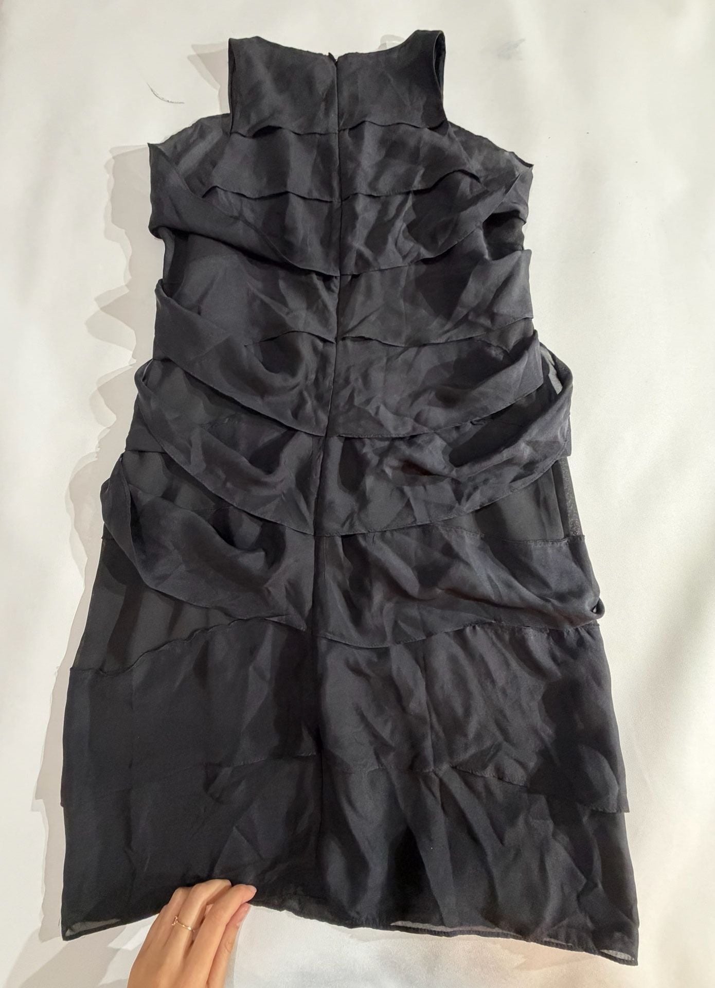 Kenar Black 100% Silk Tiered Ruffle Sleeveless Mini Dress Size 8 6