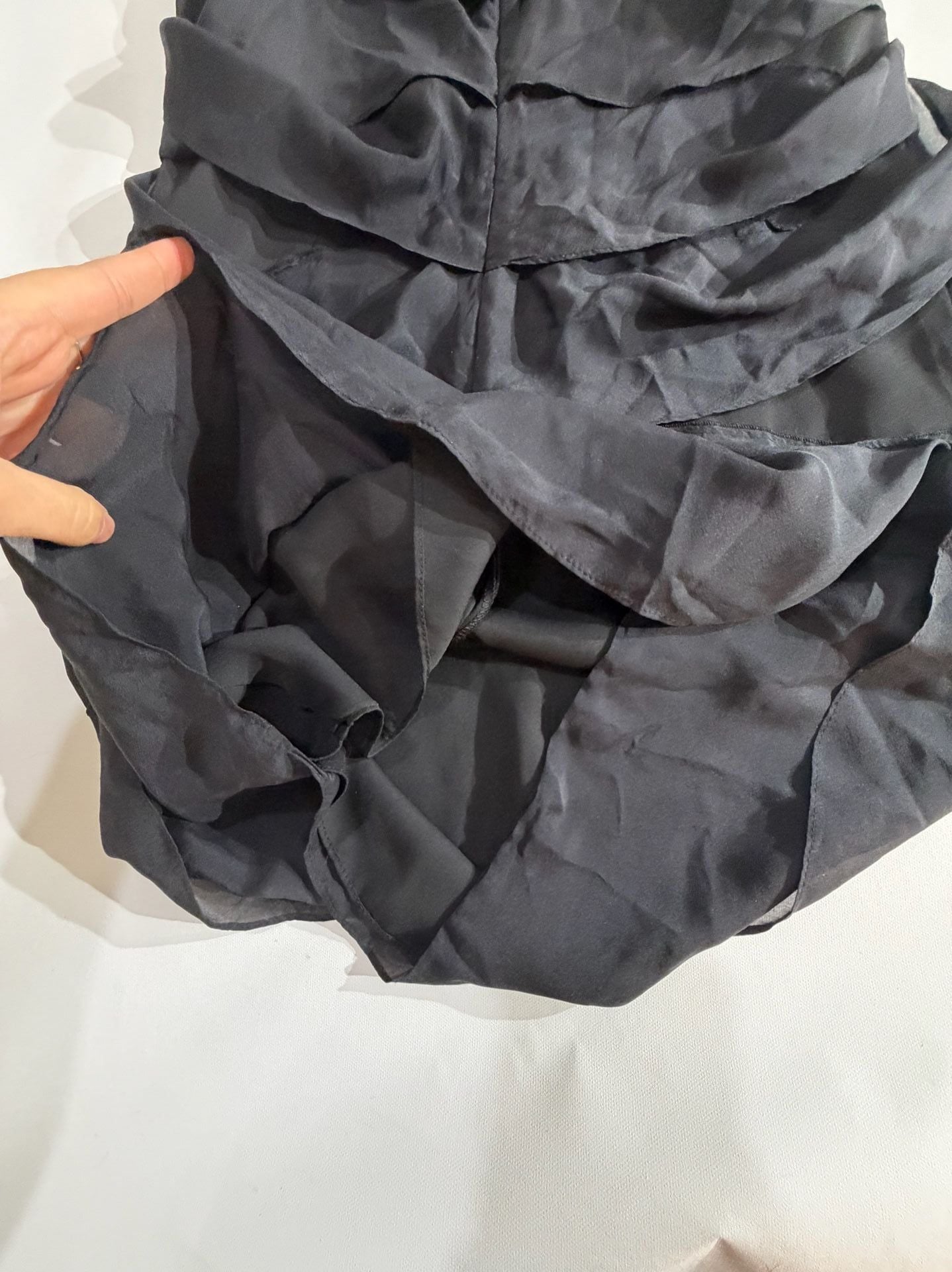 Kenar Black 100% Silk Tiered Ruffle Sleeveless Mini Dress Size 8 7