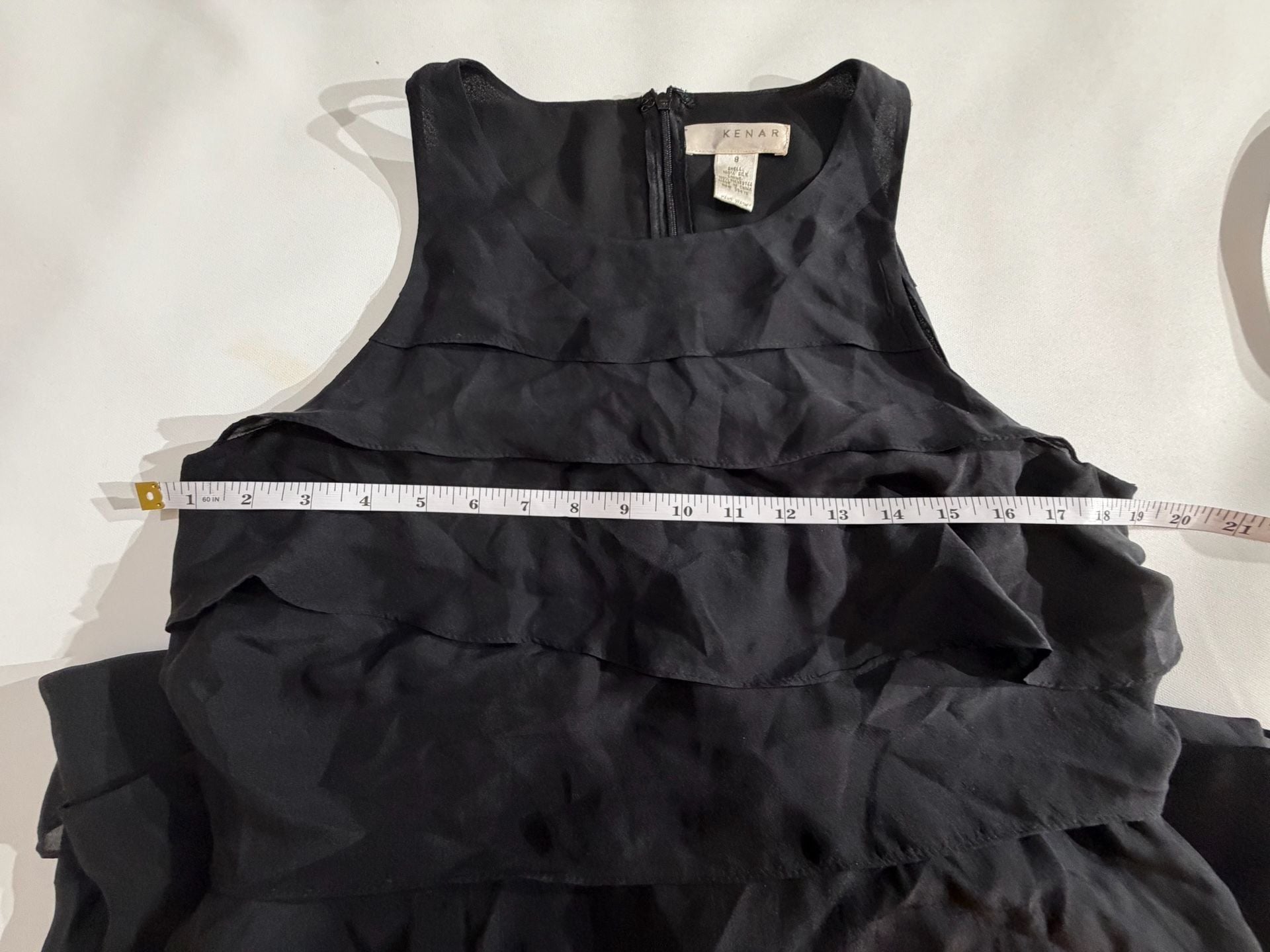Kenar Black 100% Silk Tiered Ruffle Sleeveless Mini Dress Size 8 5