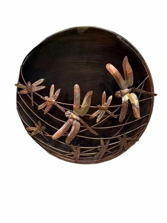 Ancient Graffiti Wall Disc 12 Inch Flamed Raised Dragonflies Decor 2