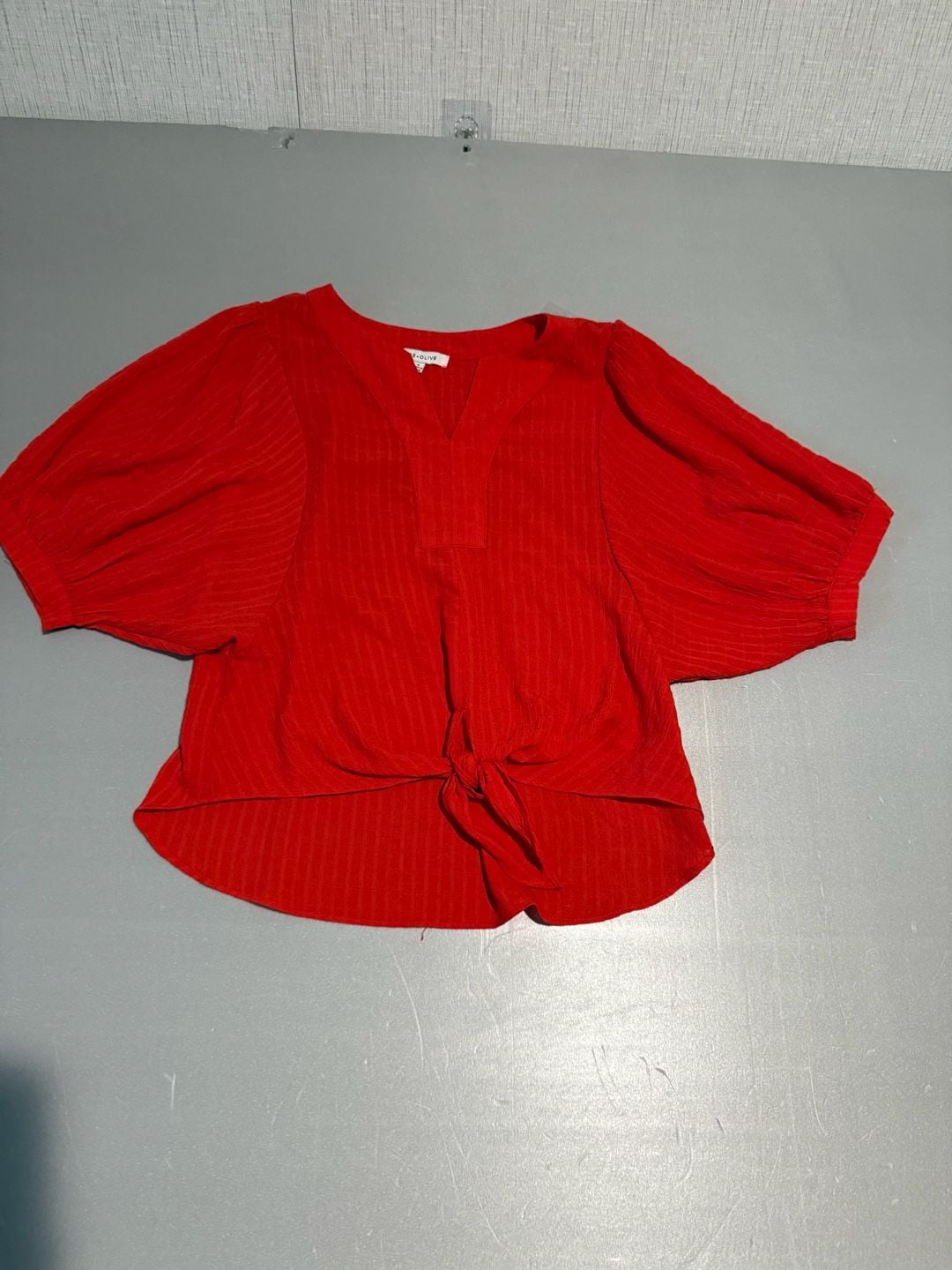 Rose + Olive Blouse Size S Red Textured Top 2
