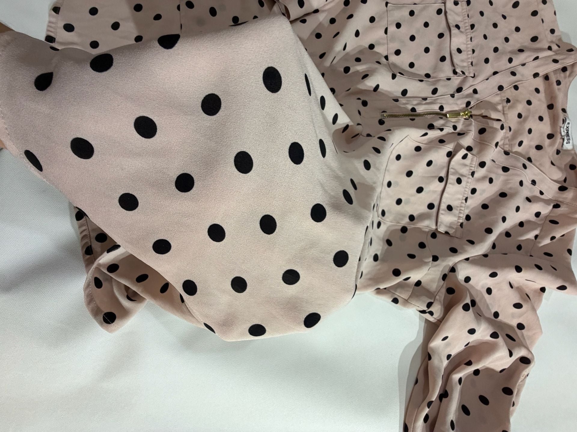 Express Polka Dot Zip Front Long Sleeve Blouse Pink Black Size L 4
