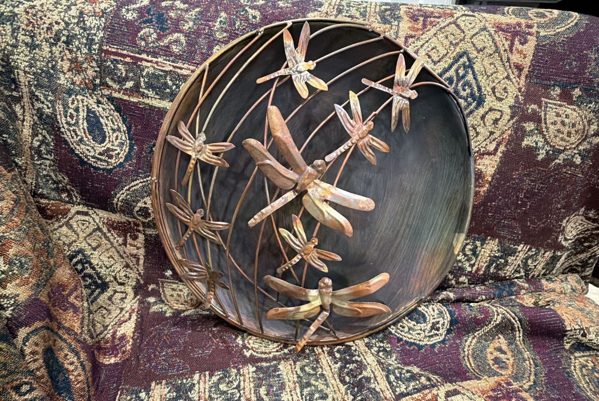 Ancient Graffiti Wall Disc 12 Inch Flamed Raised Dragonflies Decor 1
