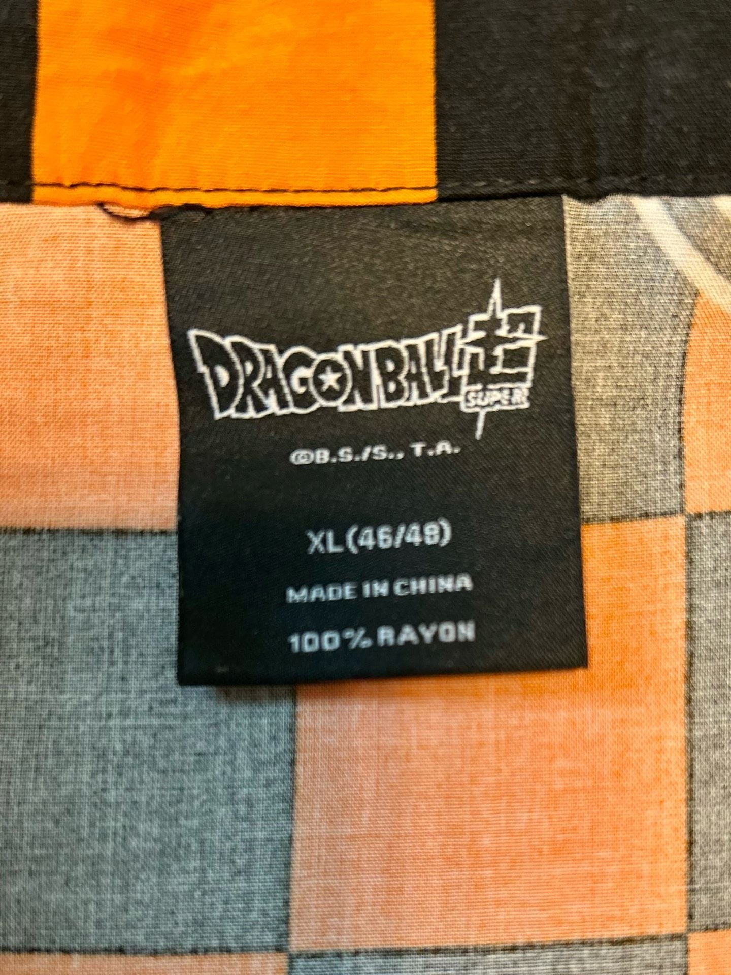Dragon Ball Super Graphic Woven Resort Shirt Size XL Orange Black Checkered 3