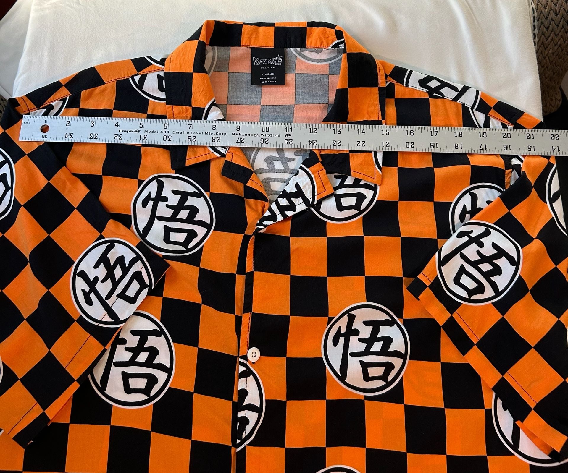 Dragon Ball Super Graphic Woven Resort Shirt Size XL Orange Black Checkered 4