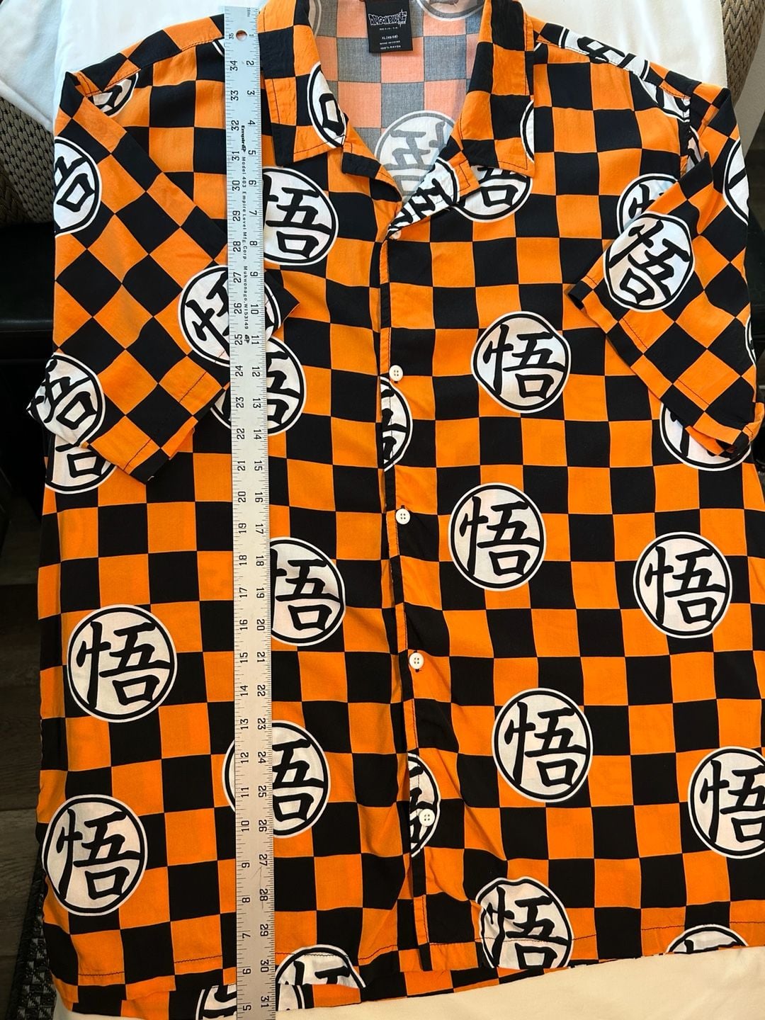 Dragon Ball Super Graphic Woven Resort Shirt Size XL Orange Black Checkered 5