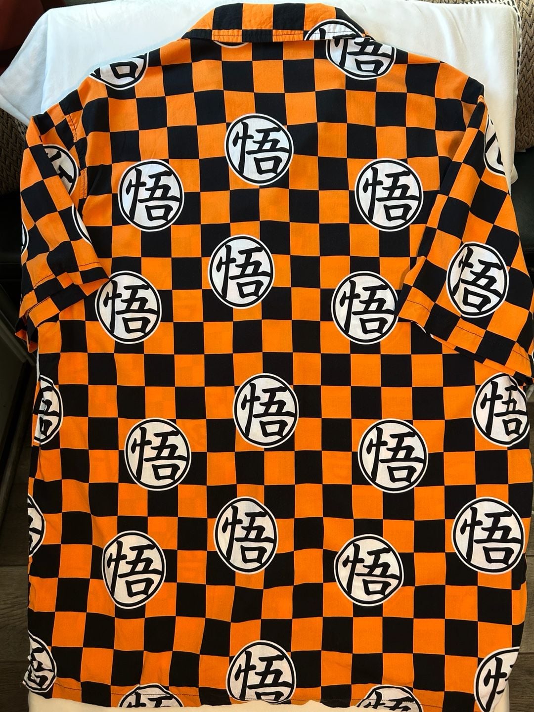 Dragon Ball Super Graphic Woven Resort Shirt Size XL Orange Black Checkered 6
