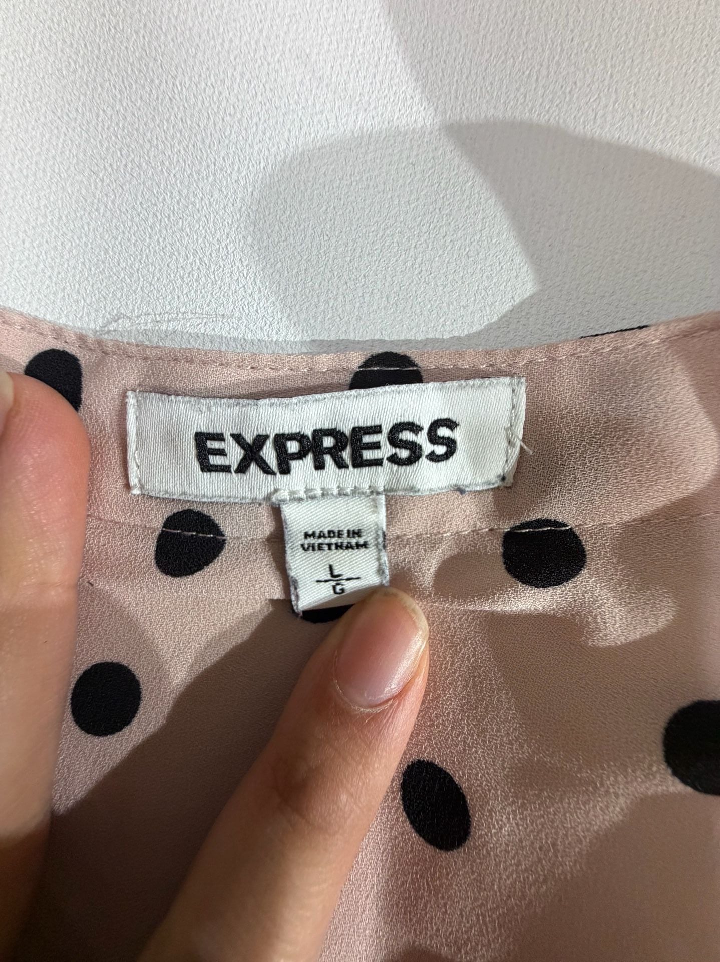 Express Polka Dot Zip Front Long Sleeve Blouse Pink Black Size L 3