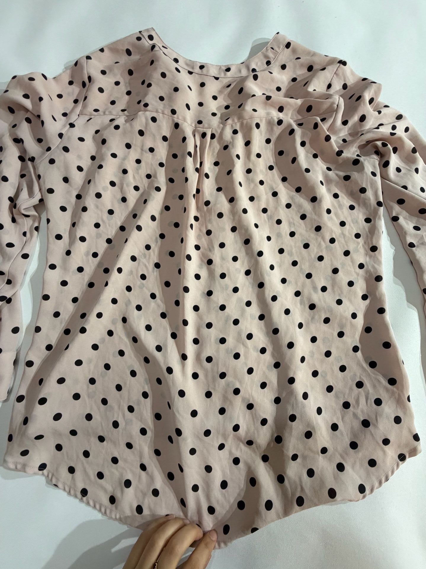 Express Polka Dot Zip Front Long Sleeve Blouse Pink Black Size L 9