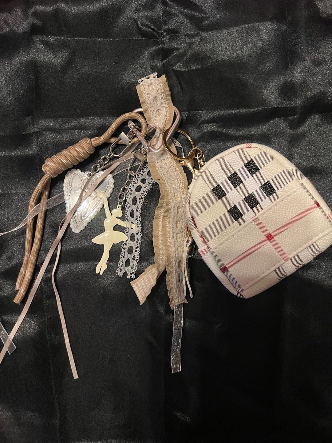 Coquette Bag Charm With Plaid Mini Backpack Lace Ribbon Heart And Ballerina 2