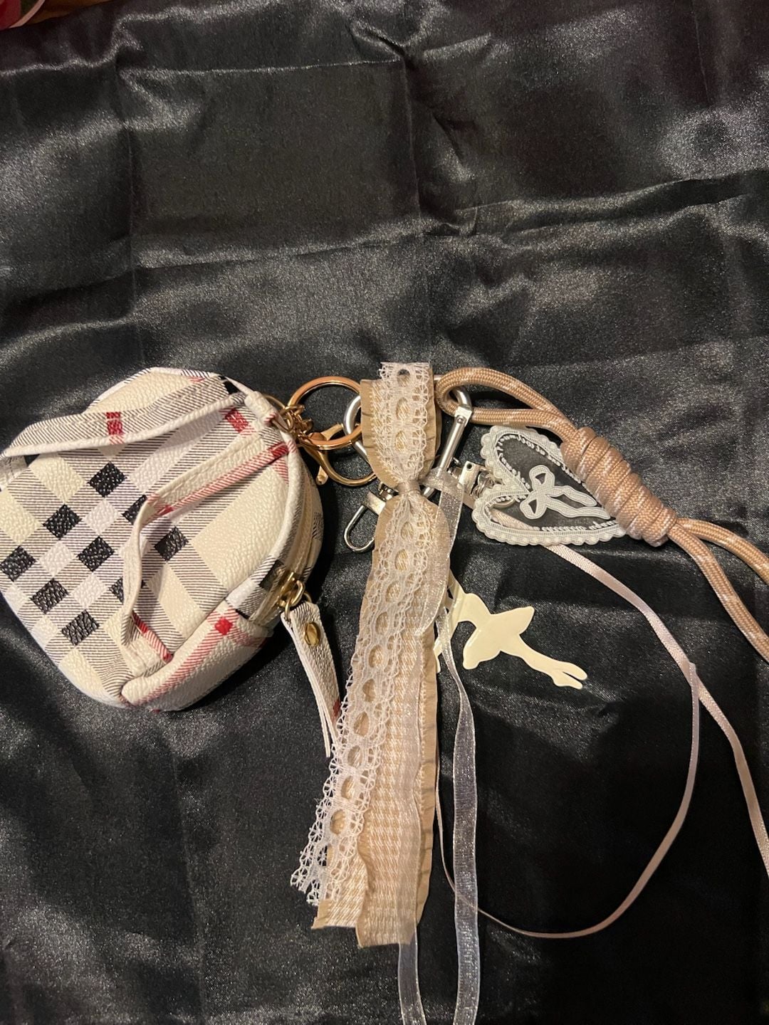 Coquette Bag Charm With Plaid Mini Backpack Lace Ribbon Heart And Ballerina 3