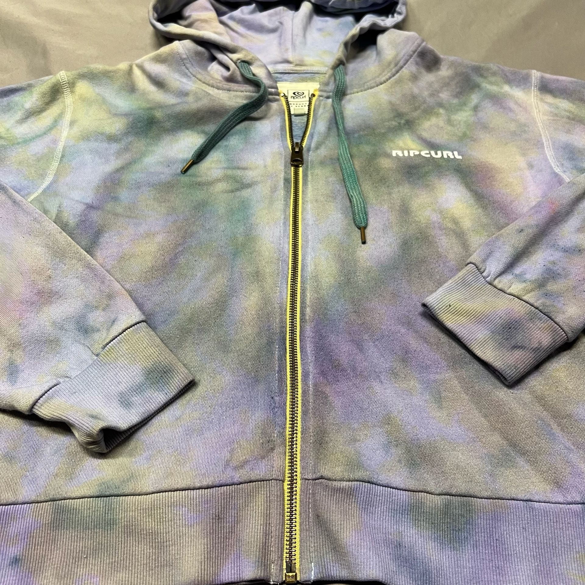 Rip Curl Tie Dye Zip Up Hoodie Size XXS Pastel Y2K Style Crop top Jacket Surf 10