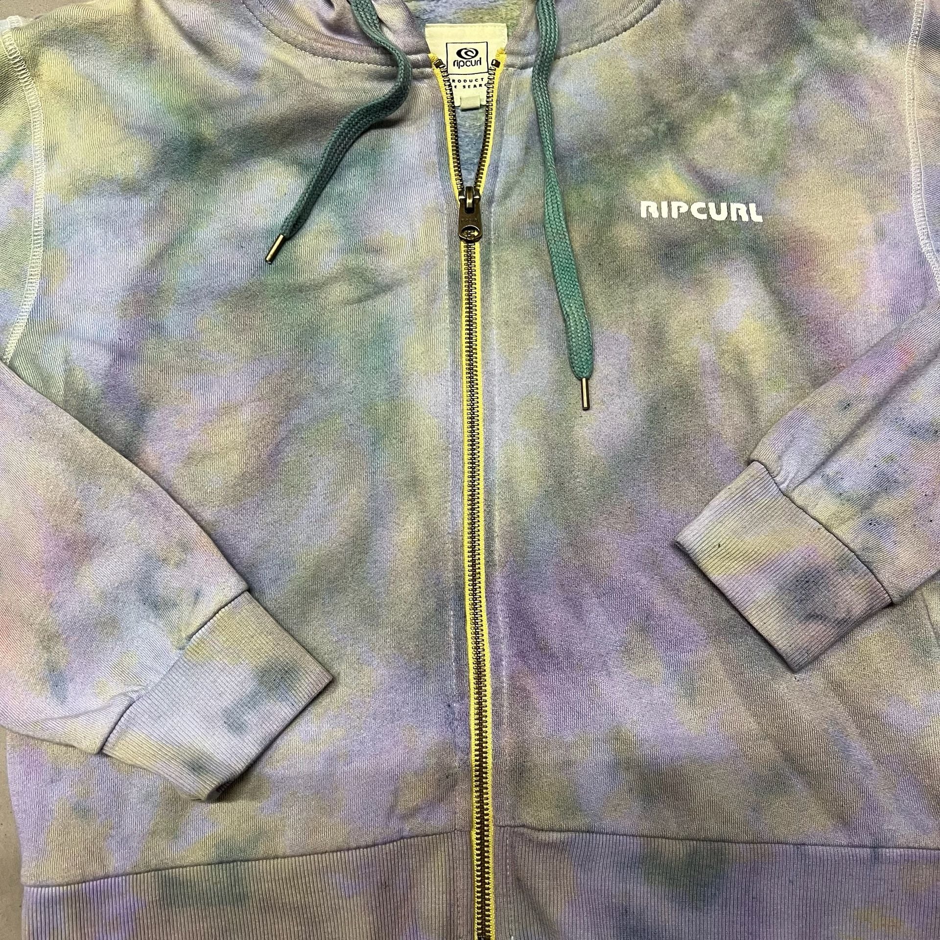 Rip Curl Tie Dye Zip Up Hoodie Size XXS Pastel Y2K Style Crop top Jacket Surf 11