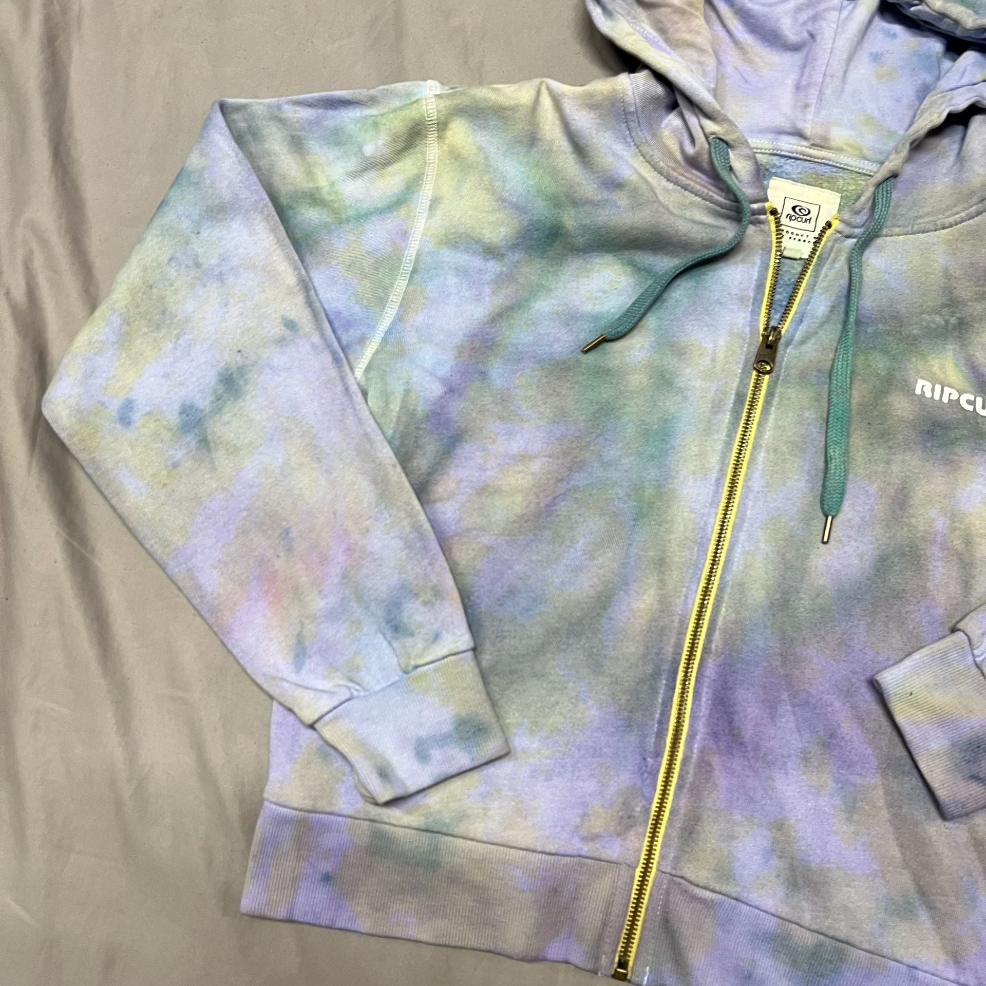 Rip Curl Tie Dye Zip Up Hoodie Size XXS Pastel Y2K Style Crop top Jacket Surf 14