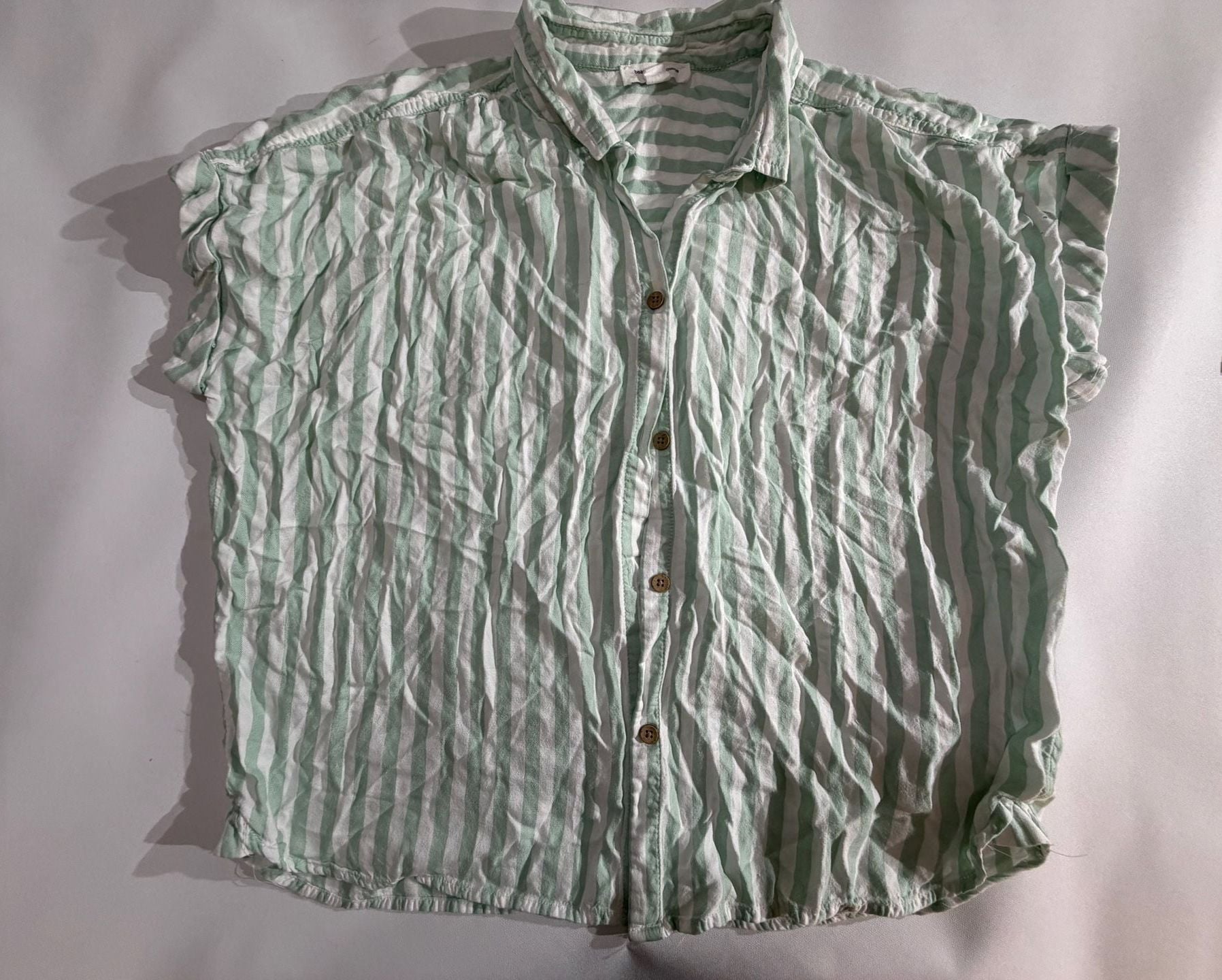 Beach Lunch Lounge Green Striped Button Up Top Size L 1
