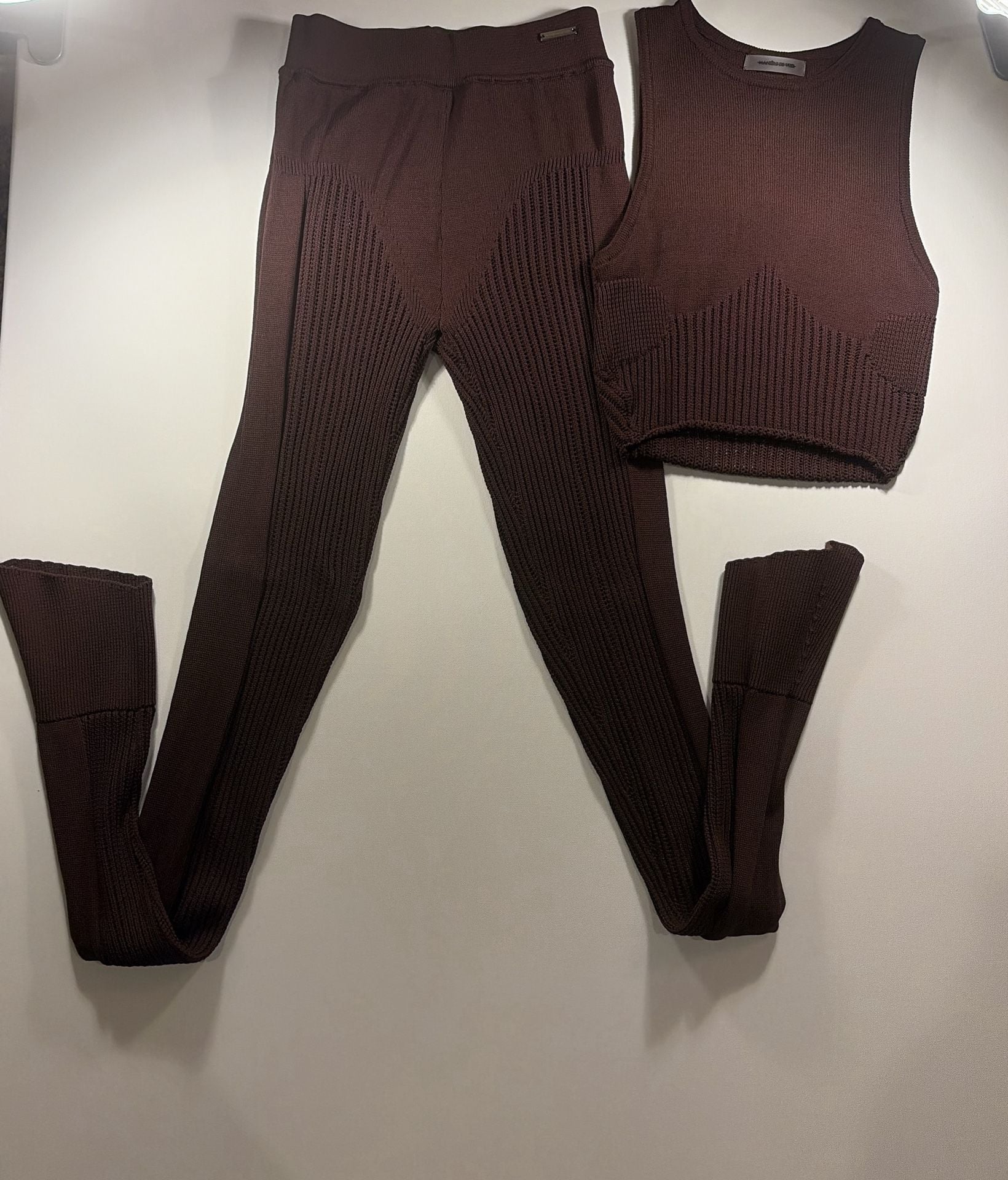 Maniere De Voir Knit Set Top Leggings Size L Chocolate Brown 1