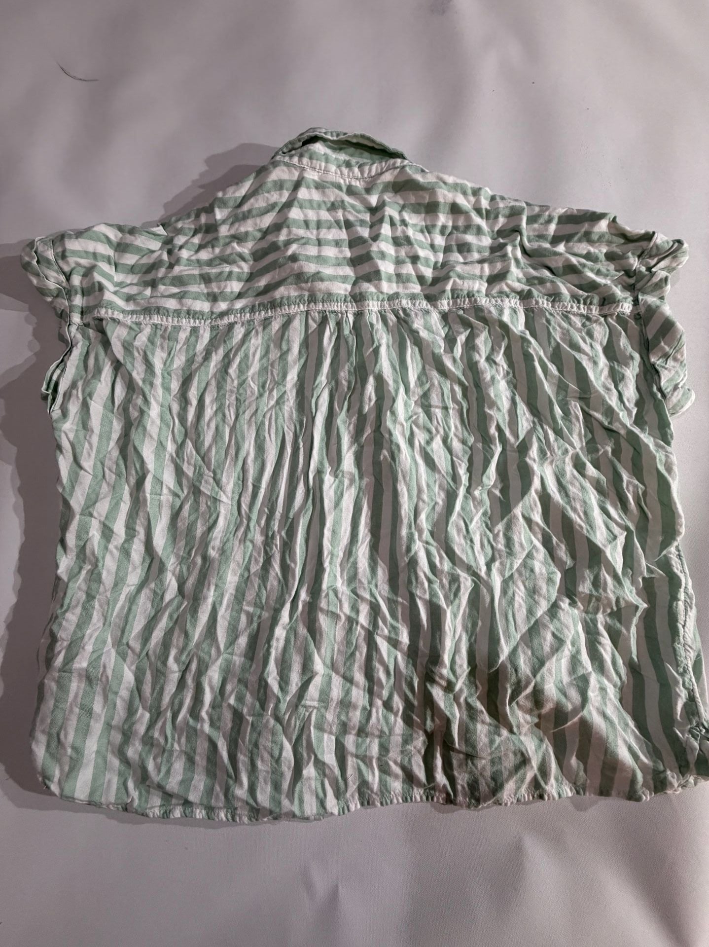 Beach Lunch Lounge Green Striped Button Up Top Size L 5