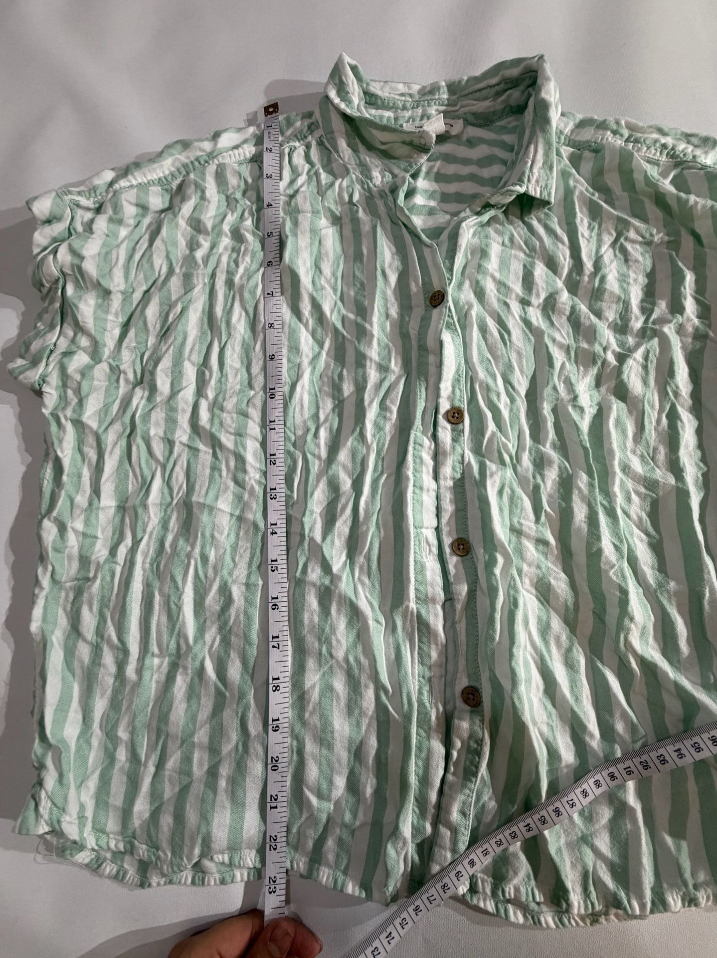 Beach Lunch Lounge Green Striped Button Up Top Size L 4