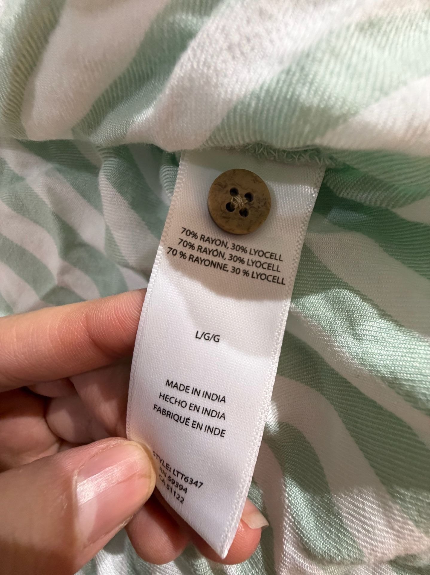 Beach Lunch Lounge Green Striped Button Up Top Size L 3