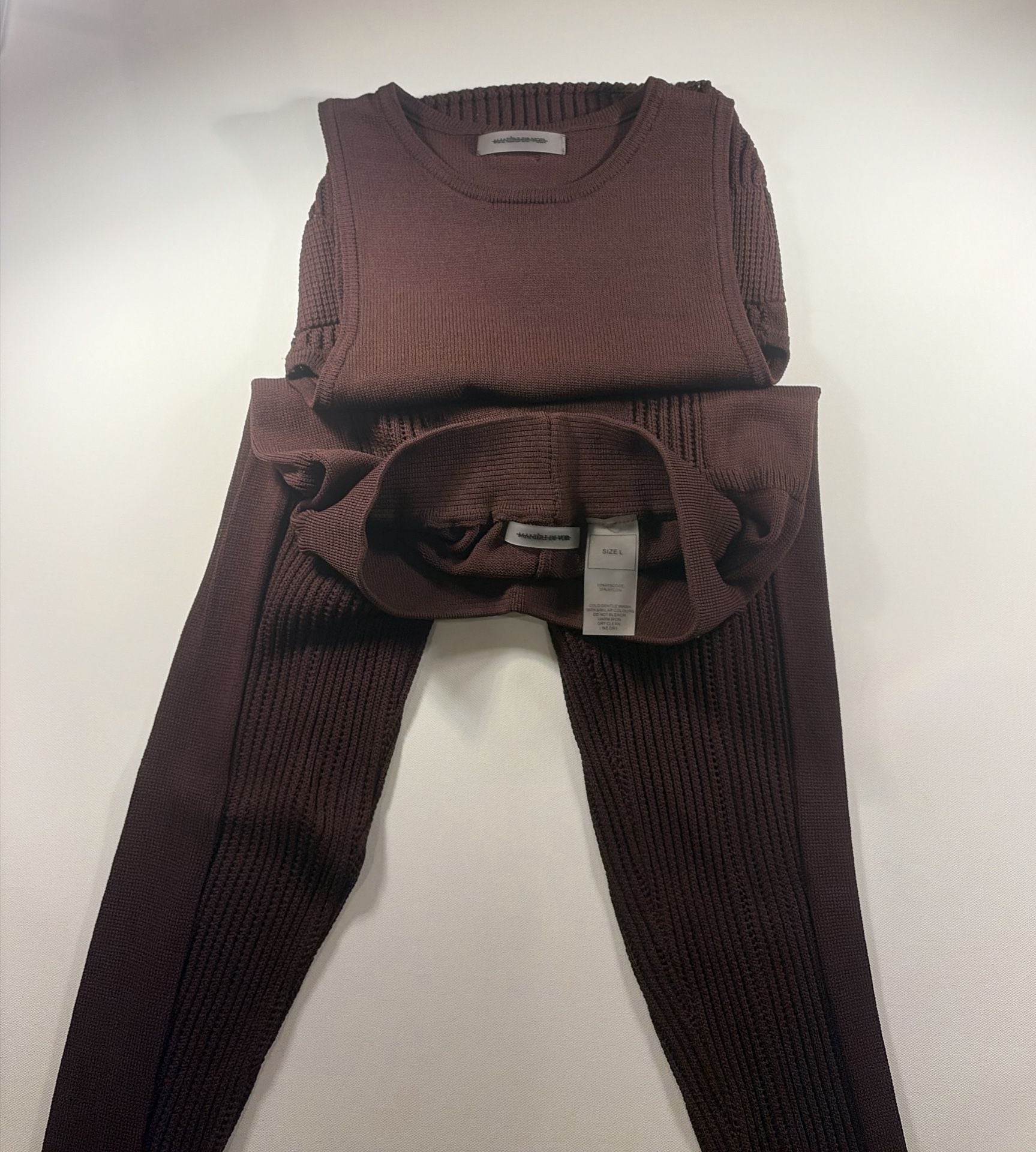 Maniere De Voir Knit Set Top Leggings Size L Chocolate Brown 3