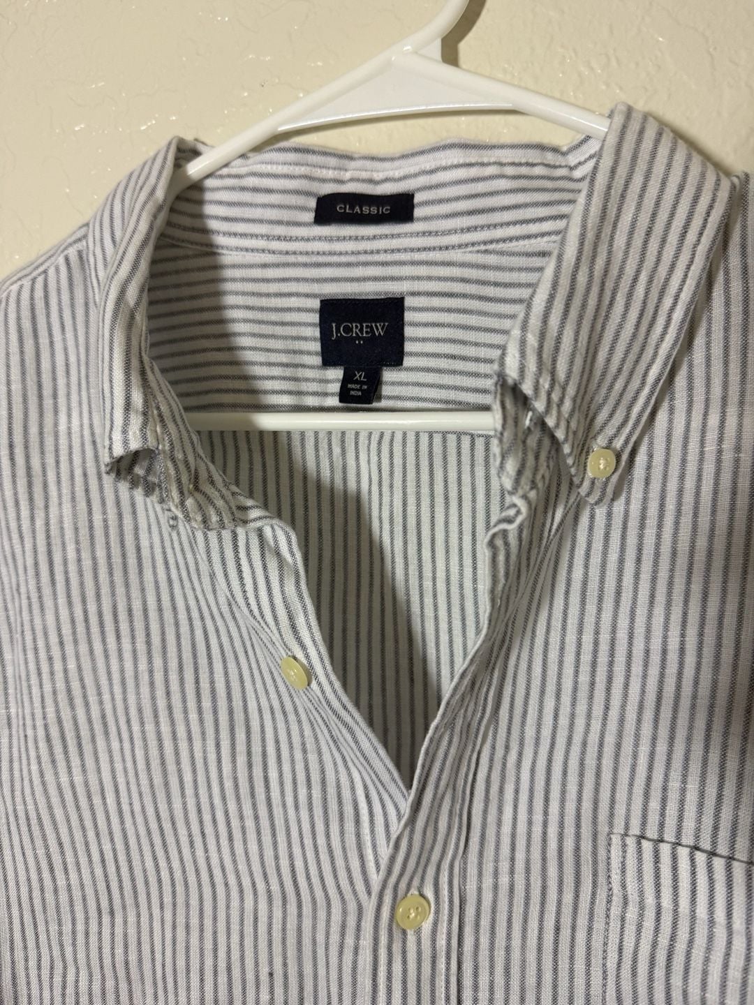 J.Crew Classic Long Sleeve Button Down Shirt Size XL White Gray Striped Linen 3