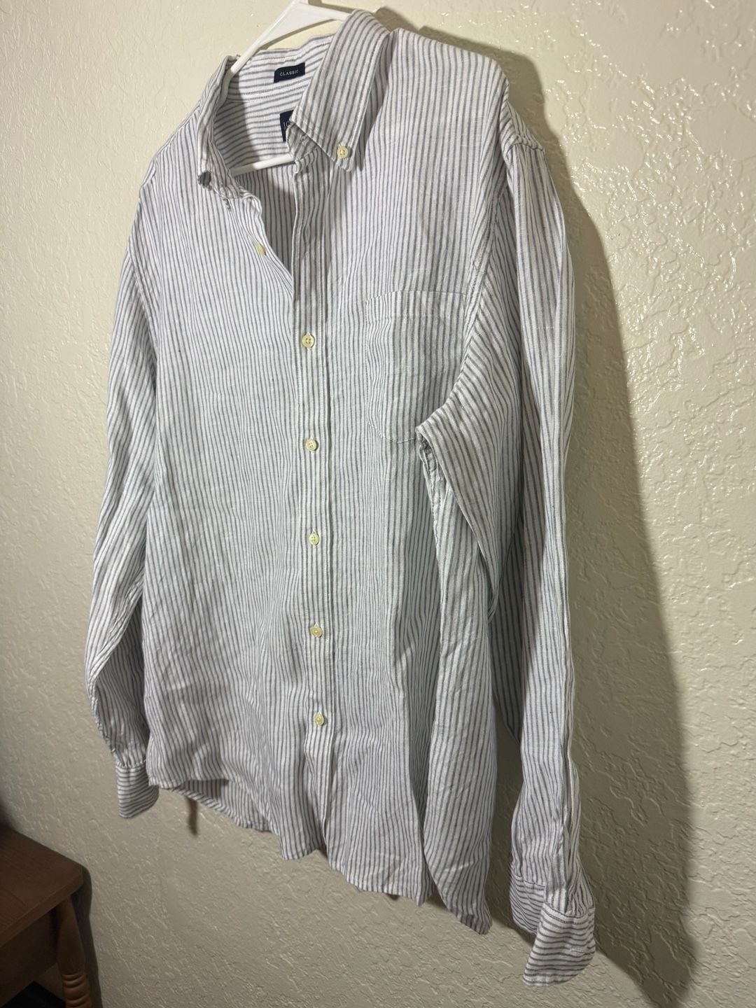 J.Crew Classic Long Sleeve Button Down Shirt Size XL White Gray Striped Linen 4