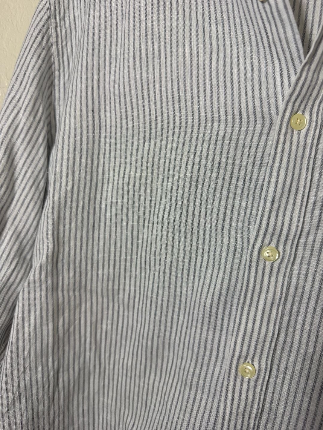 J.Crew Classic Long Sleeve Button Down Shirt Size XL White Gray Striped Linen 5