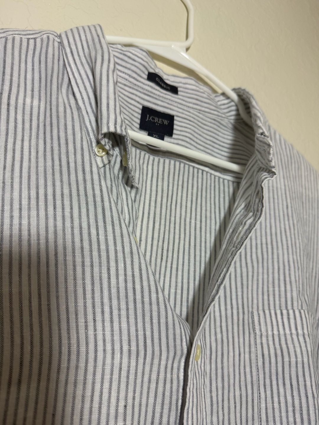 J.Crew Classic Long Sleeve Button Down Shirt Size XL White Gray Striped Linen 8