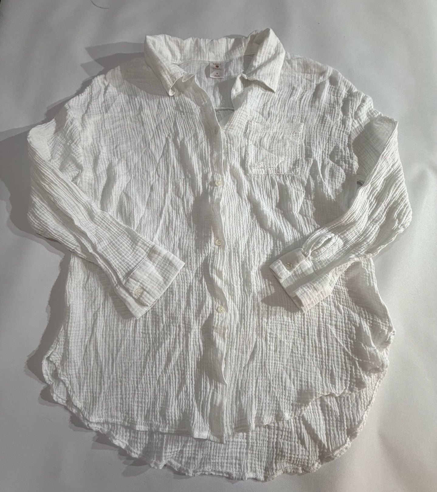 Shade & Shore White Gauze Cotton Button Down Shirt M 2