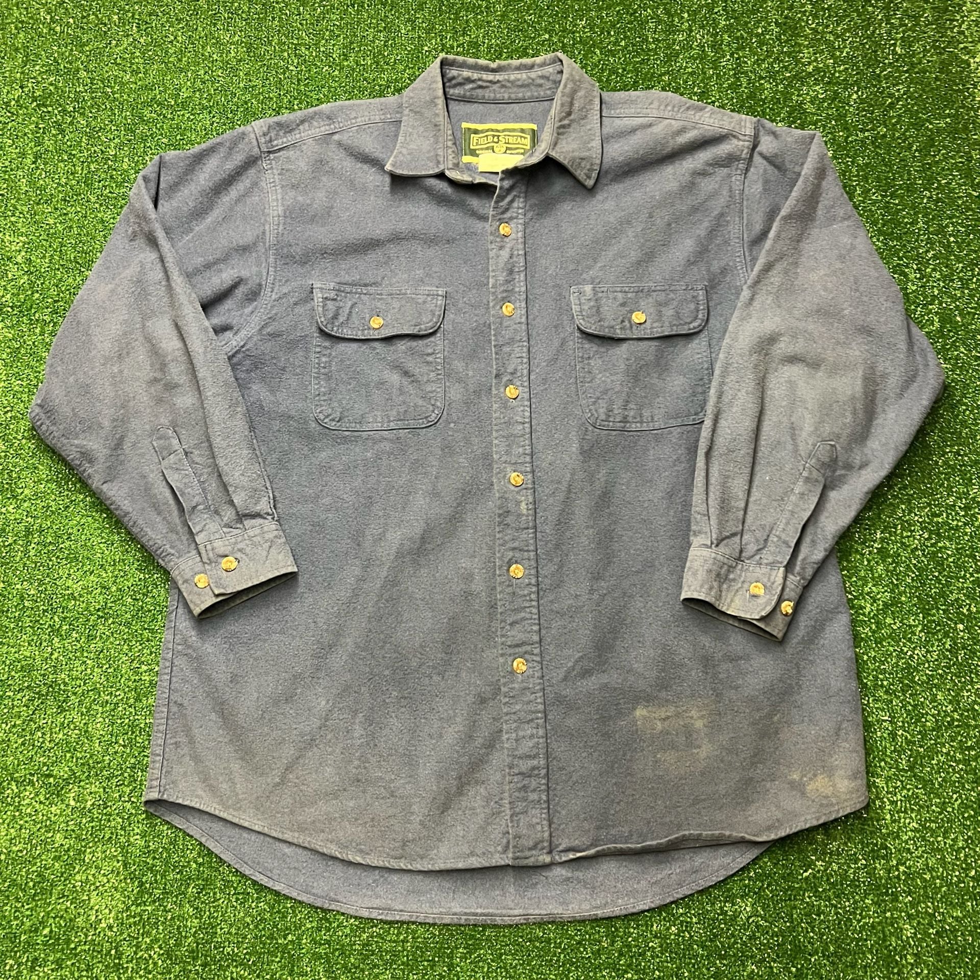 Field & Stream Heavyweight Chamois Flannel Shirt Blue Long Sleeve 12
