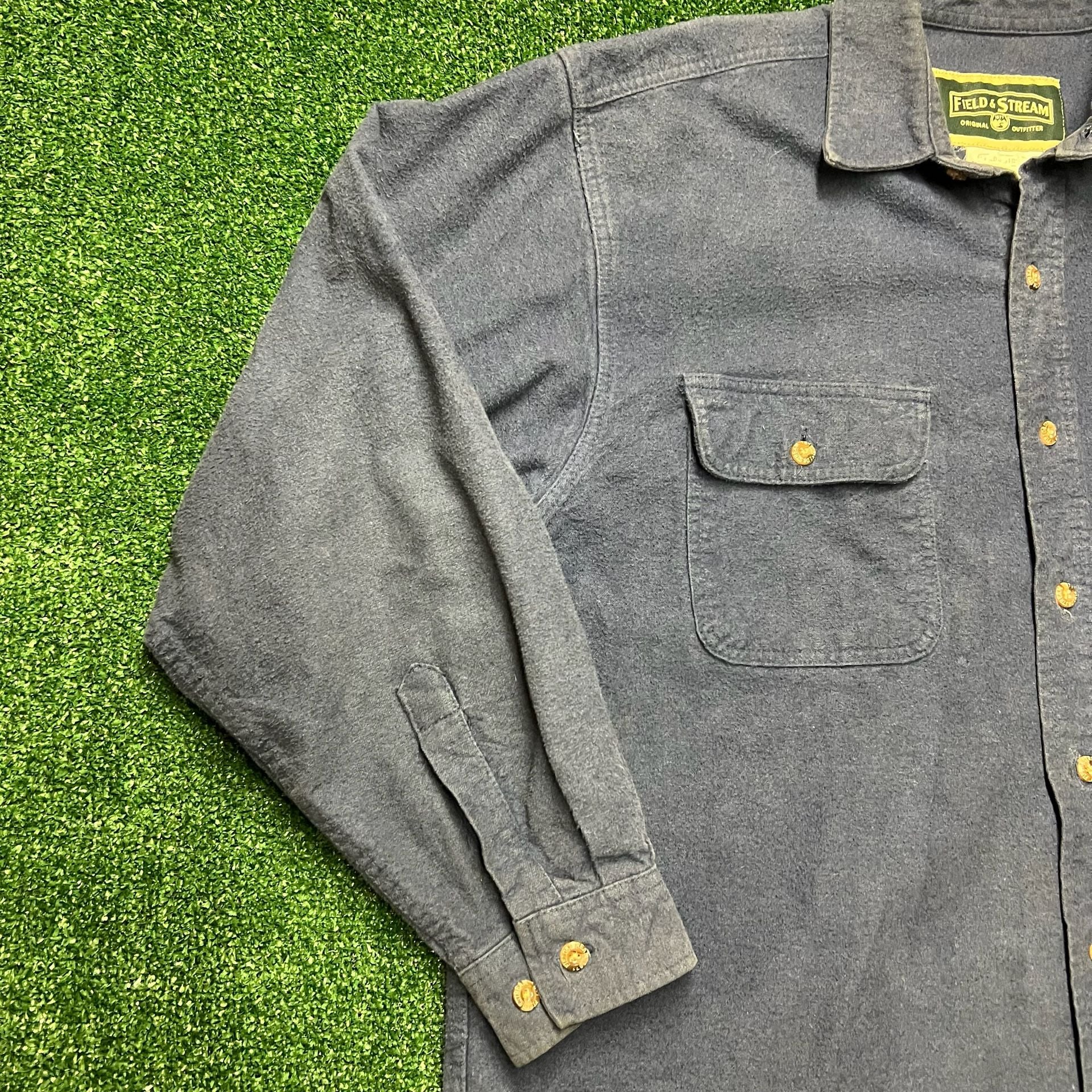 Field & Stream Heavyweight Chamois Flannel Shirt Blue Long Sleeve 13