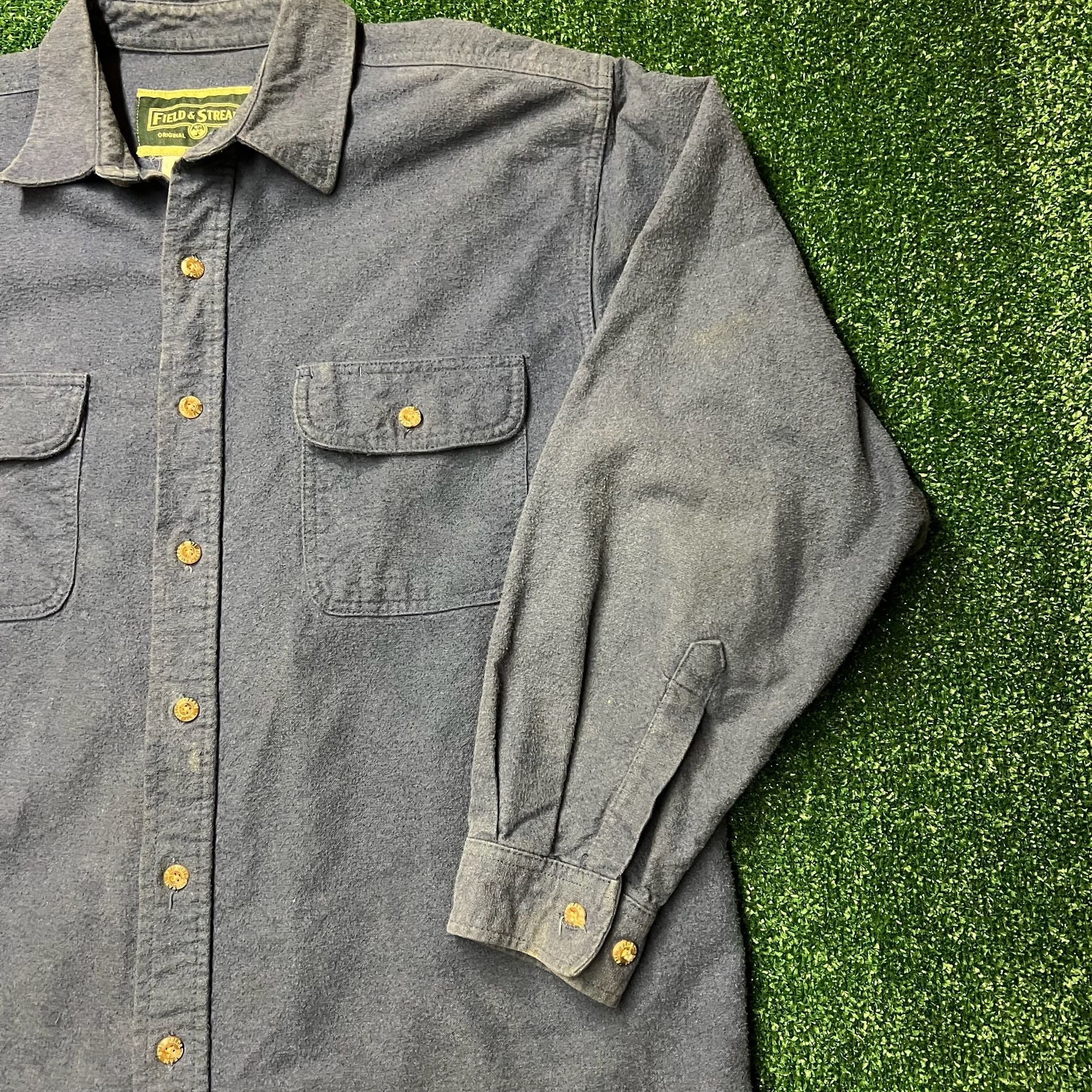 Field & Stream Heavyweight Chamois Flannel Shirt Blue Long Sleeve 14