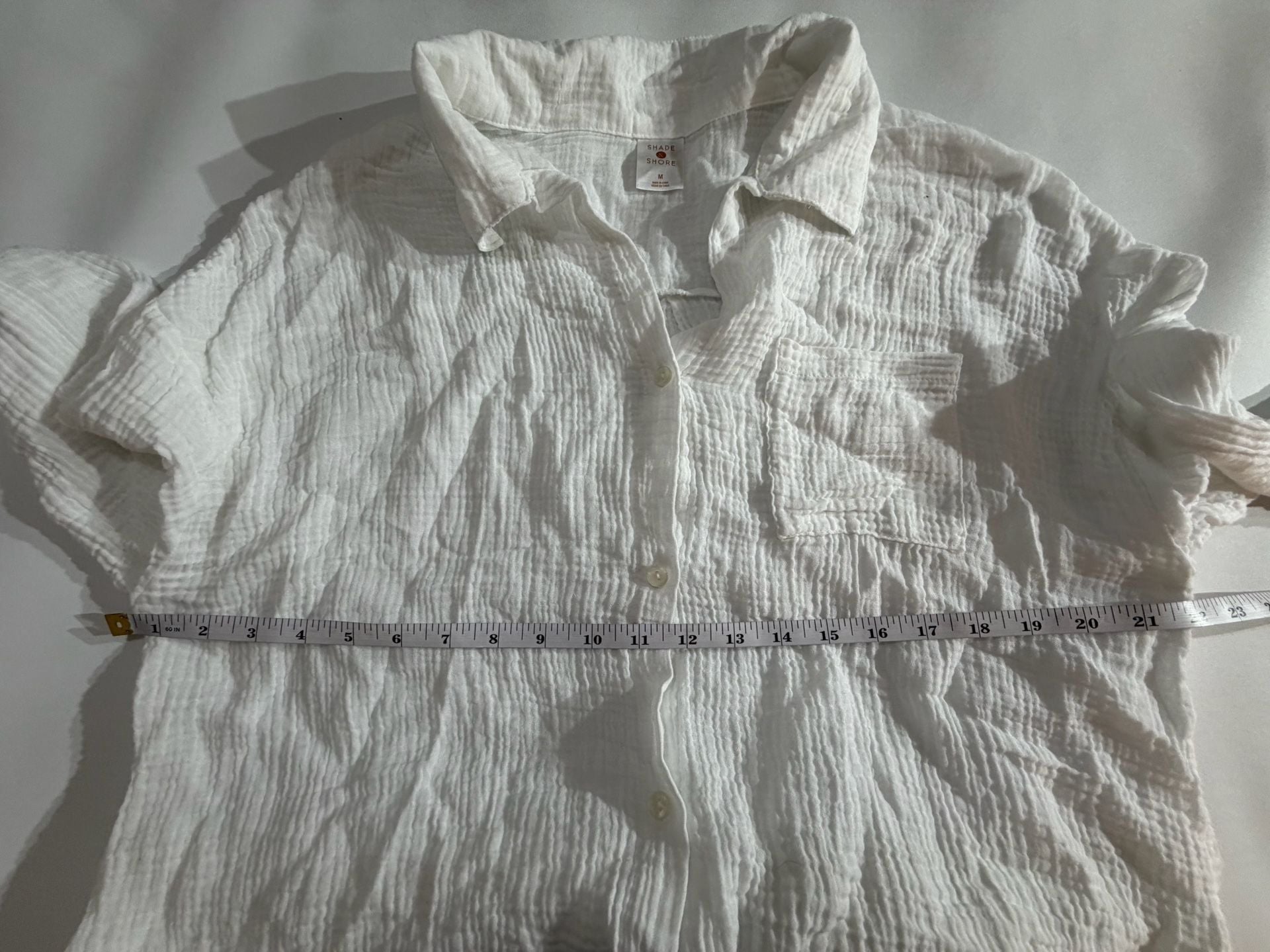 Shade & Shore White Gauze Cotton Button Down Shirt M 6