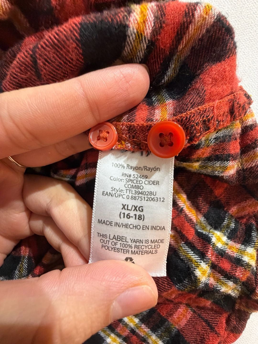 Time and Tru Red Plaid Button Up Flannel Shirt Size XL 16-18 5